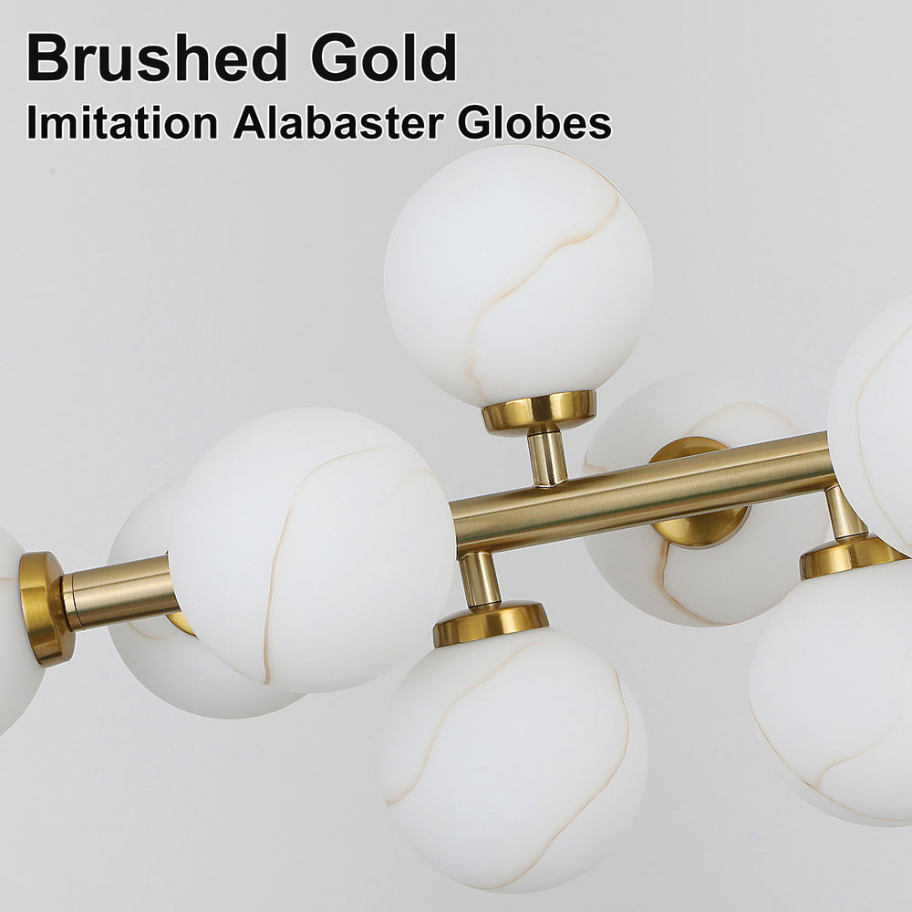 Close-up brushed gold frame textured imitation alabaster glass globe lampshade