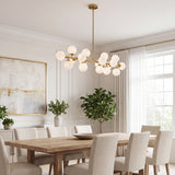 Gold alabaster globe linear chandelier American minimalist wooden dining room display