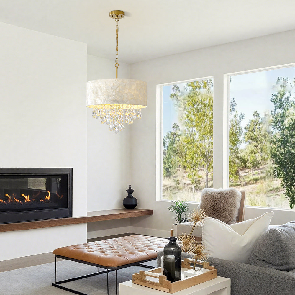 Drum Crystal Capiz Chandelier in Living Room