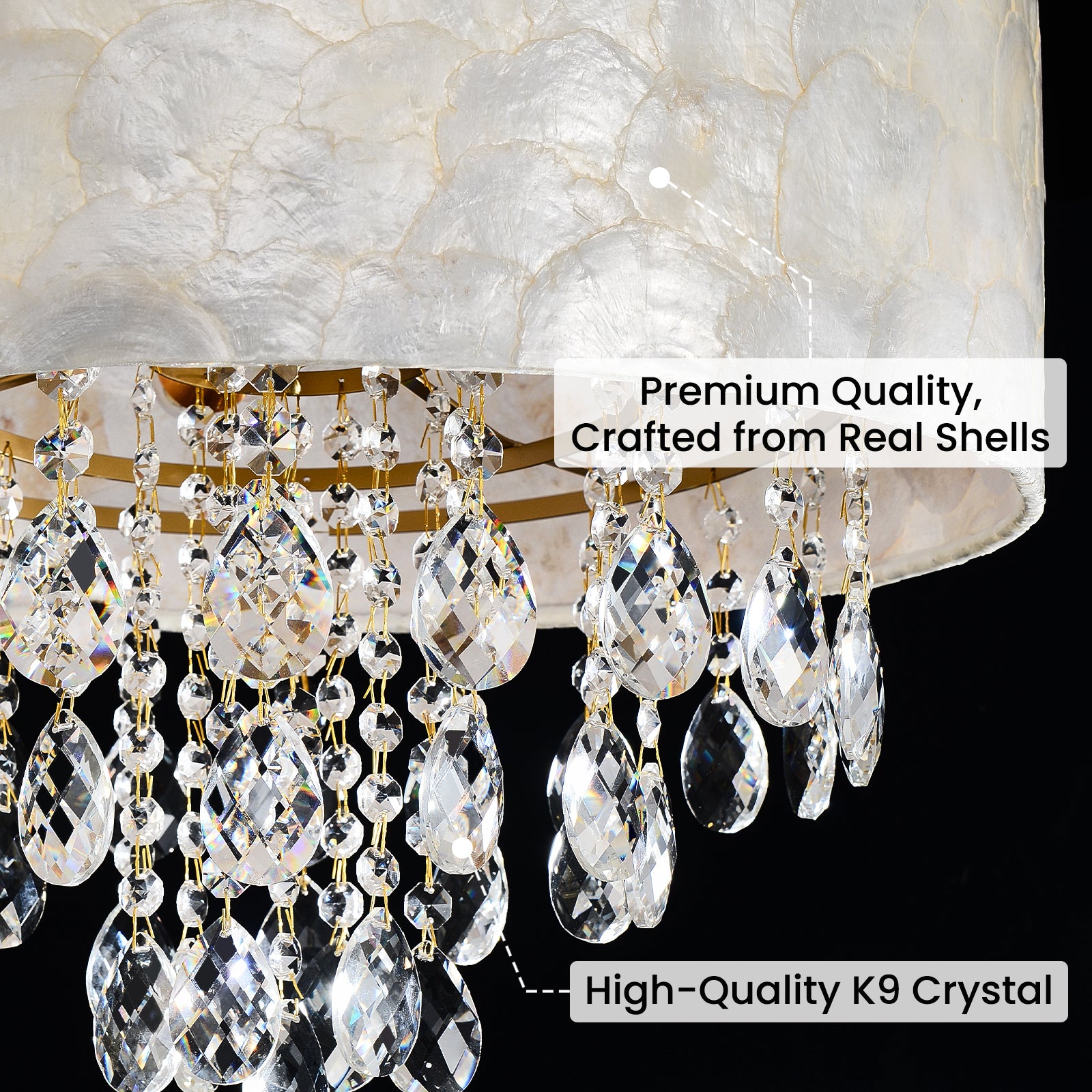 Real Capiz Shell & K9 Crystal Chandelier Detail
