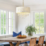 Drum Crystal Capiz Chandelier in White Dining Room