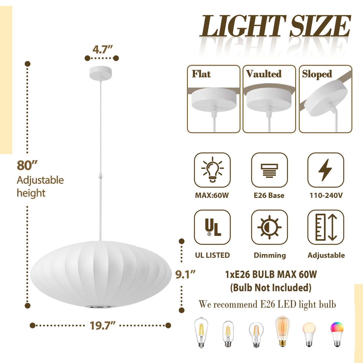 1-Light Japanese Lantern Pendant Light Specs
