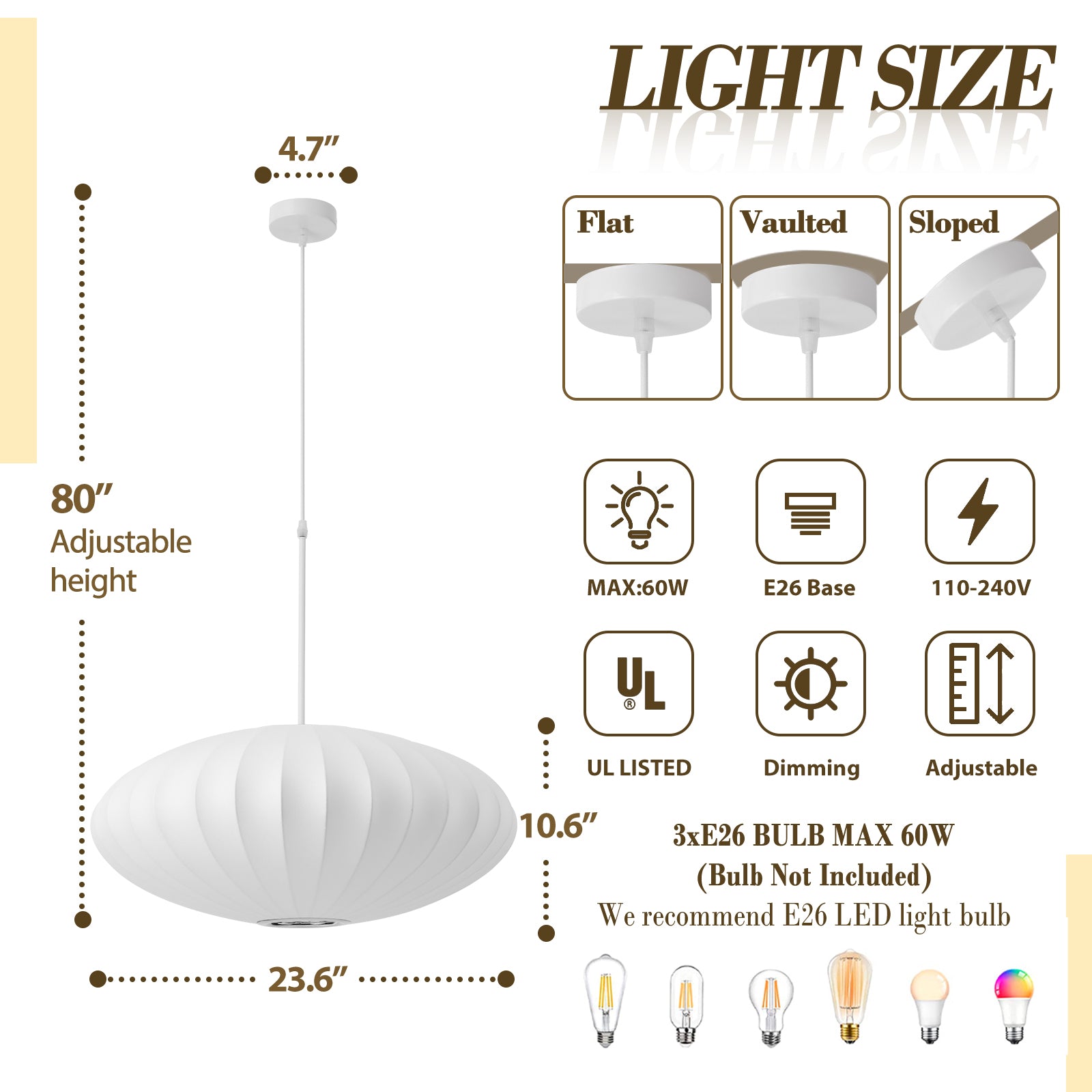 3-Light Japanese Lantern Pendant Light Specs
