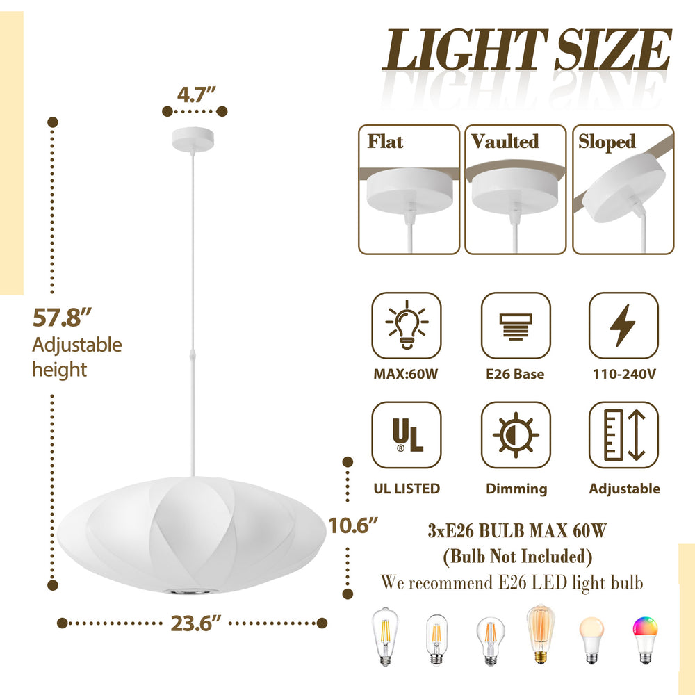 Imitation silk pendant light size & specs