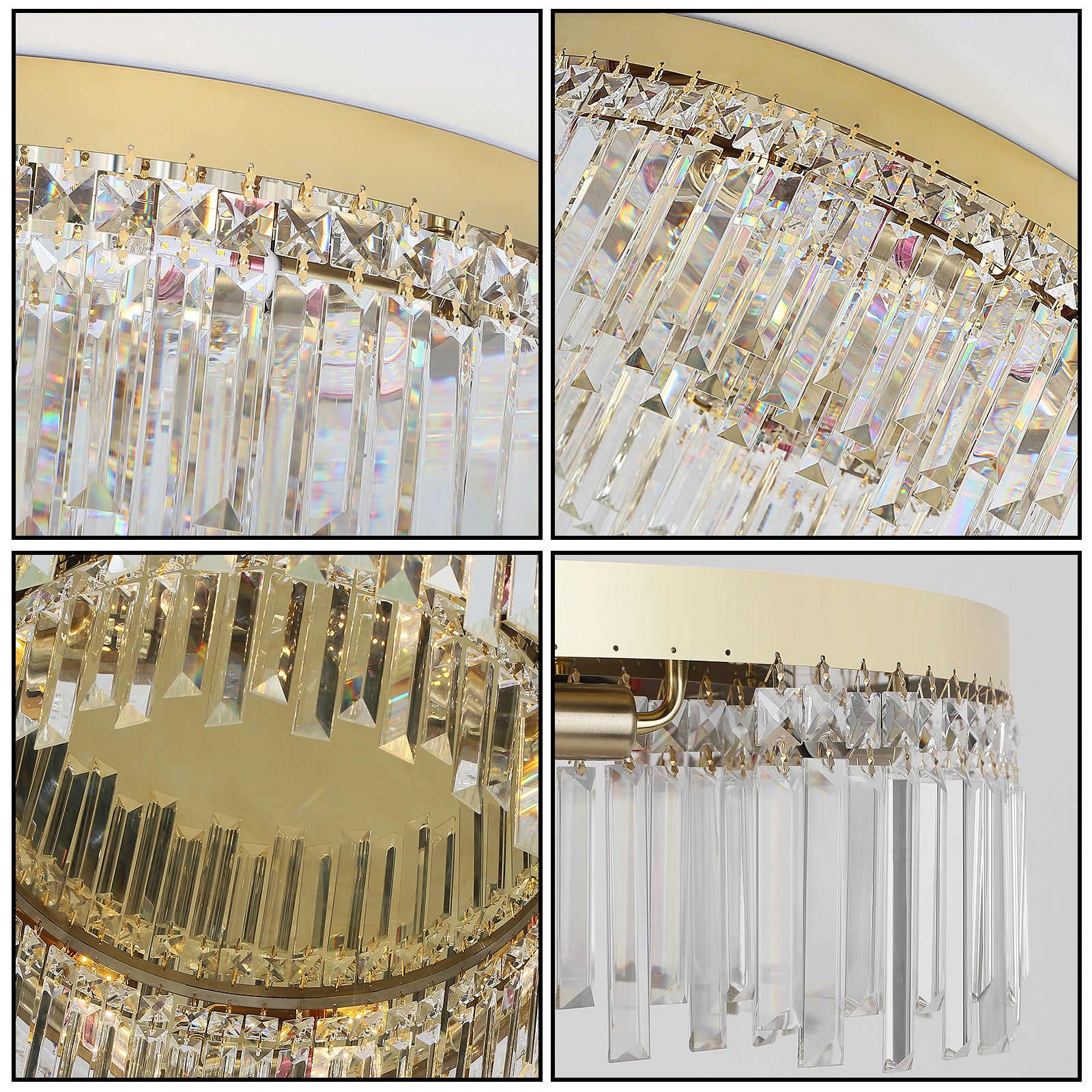 Premium Crystal Detail of Gold Flush Mount Light
