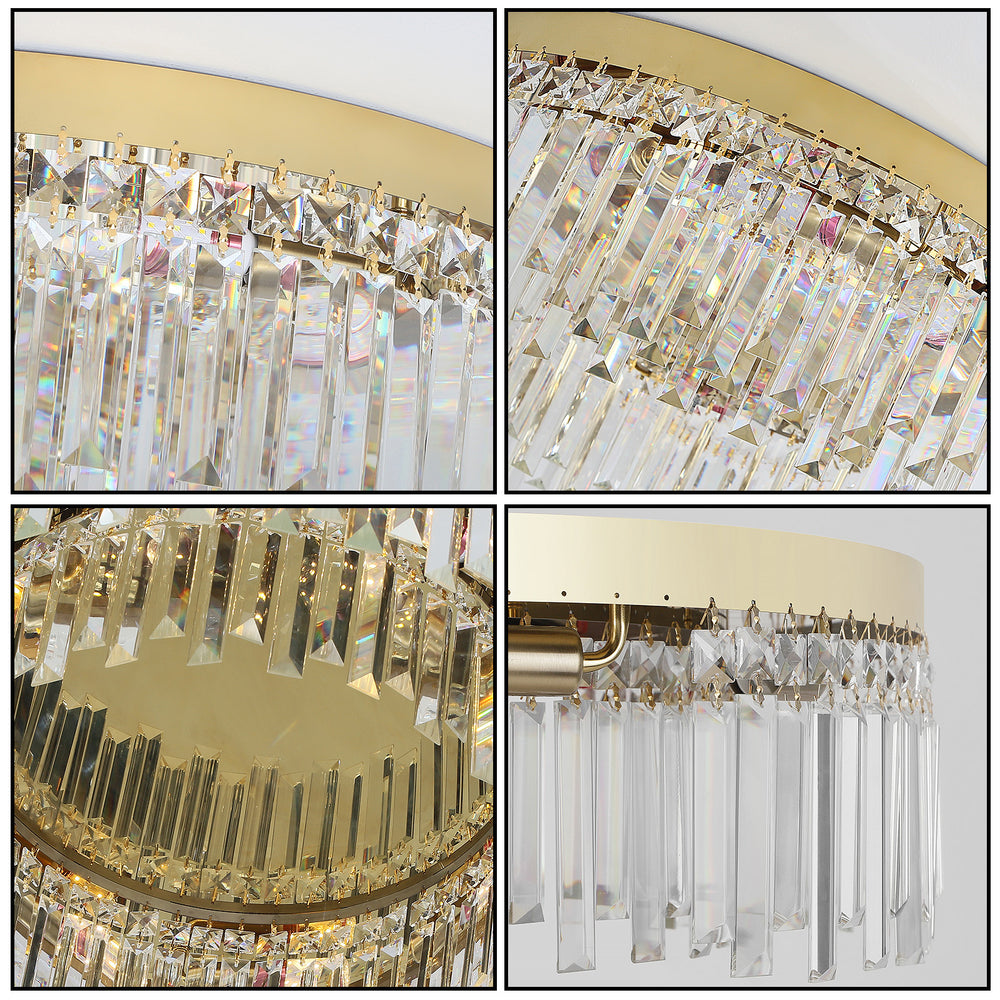 Premium Crystal Detail of Gold Flush Mount Light