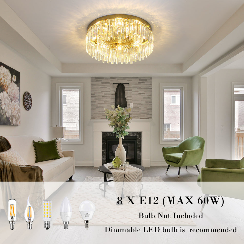 Gold Crystal Flush Mount Light E12 Bulb Spec