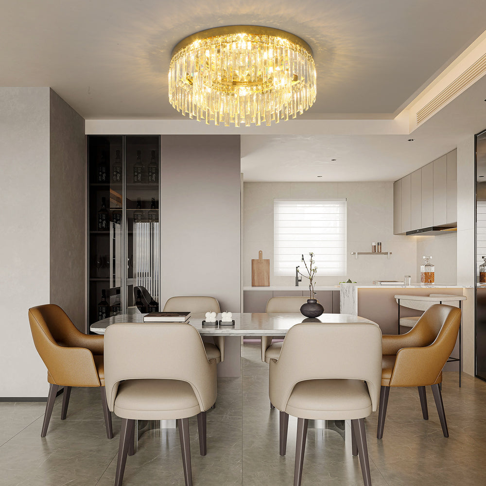 Gold Round Crystal Chandelier in Dining Room