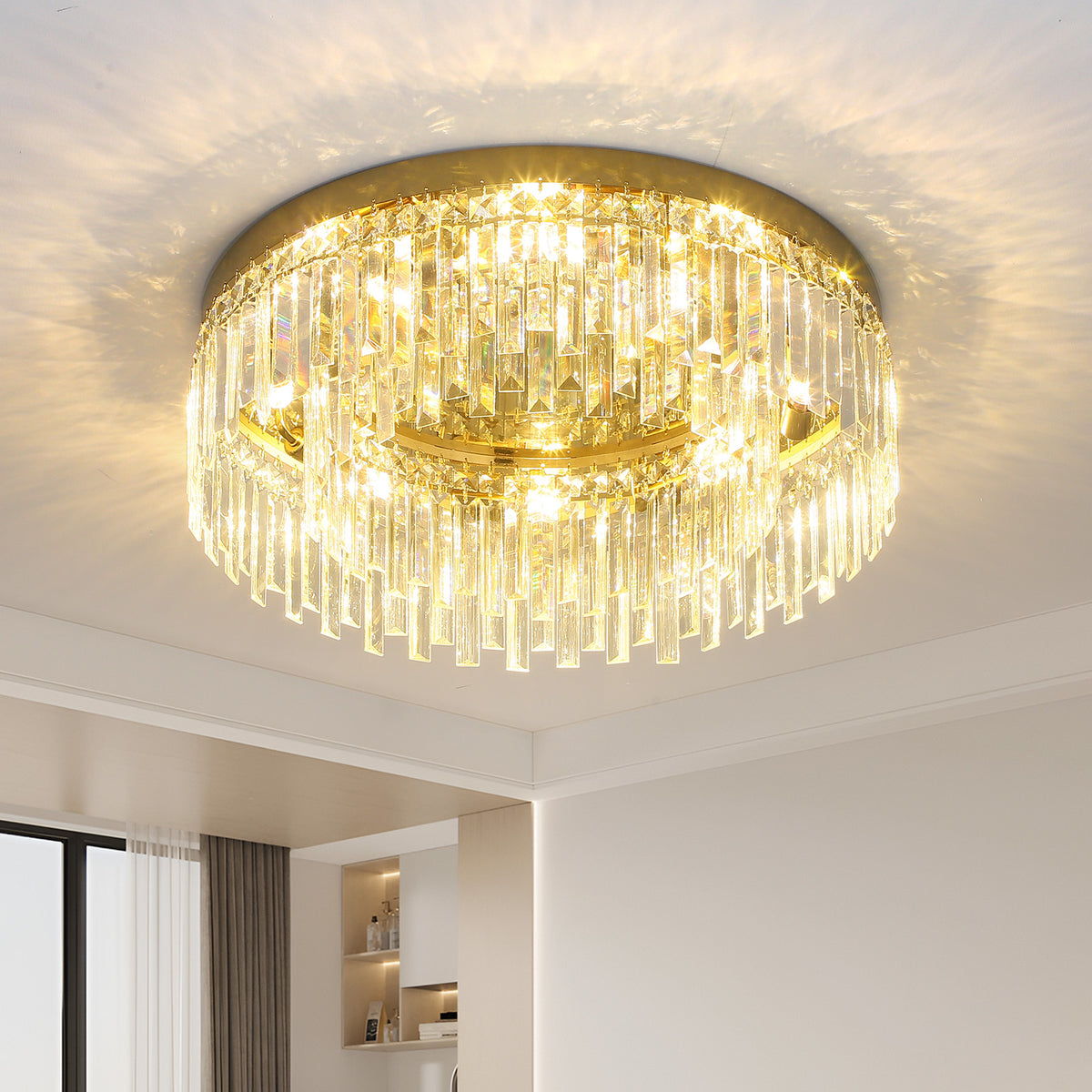 Luxury Gold Crystal Flush Mount Ceiling Light