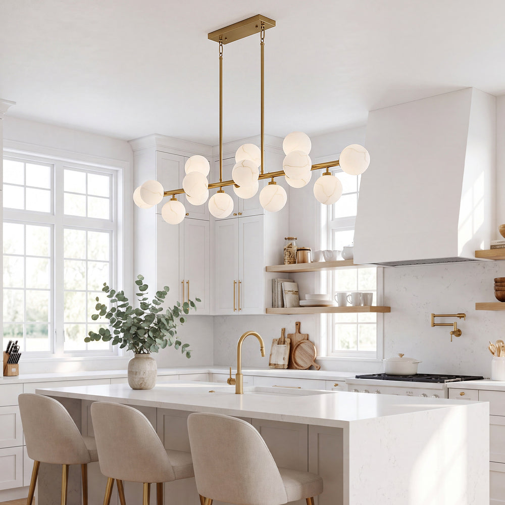 Alabaster Dining room chandelier linear pendant light for kitchen island mid century modern light fixture 