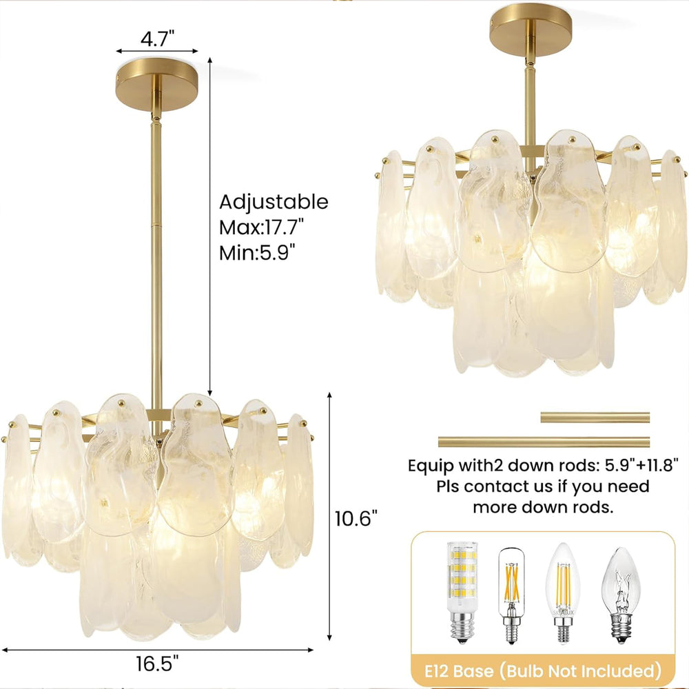 16.5" Small Cloud Glass Chandelier Specs, 5.9"+11.8" Rods
