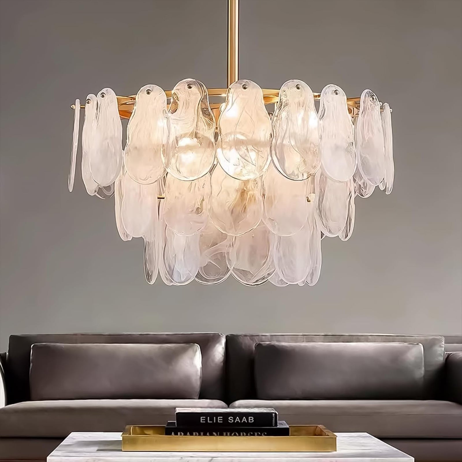 Medium Size Modern Coastal Cloud Glass Tier Chandelier