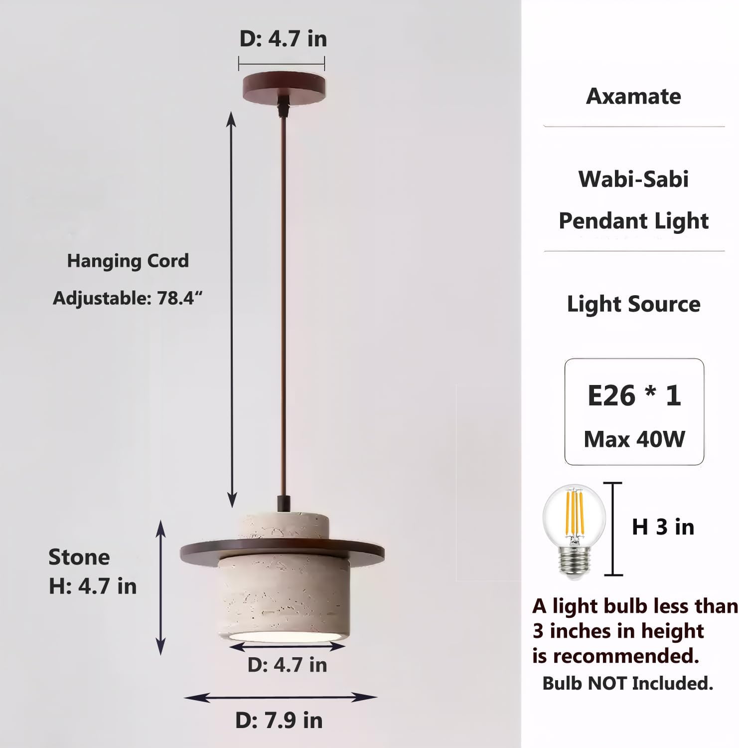 Yellow Travertine Wabi Sabi Pendant Light Spec Sheet