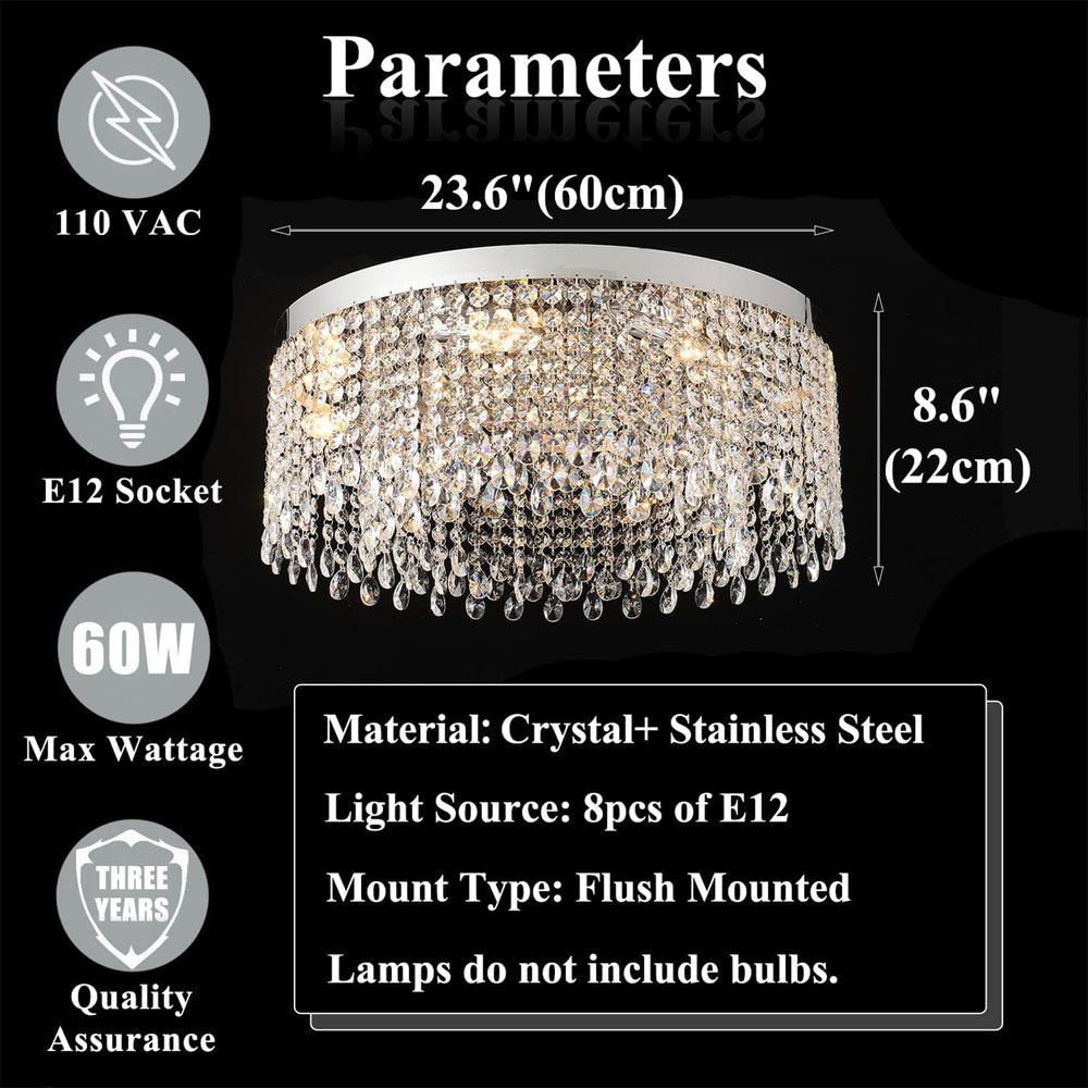 60cm Silver Crystal Flush Mount Light