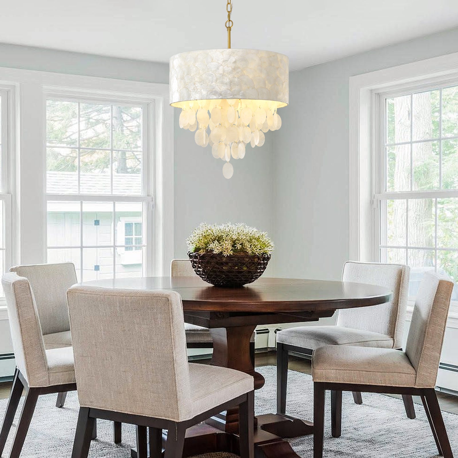 Round Dining Room Capiz Shell Pendant Light
