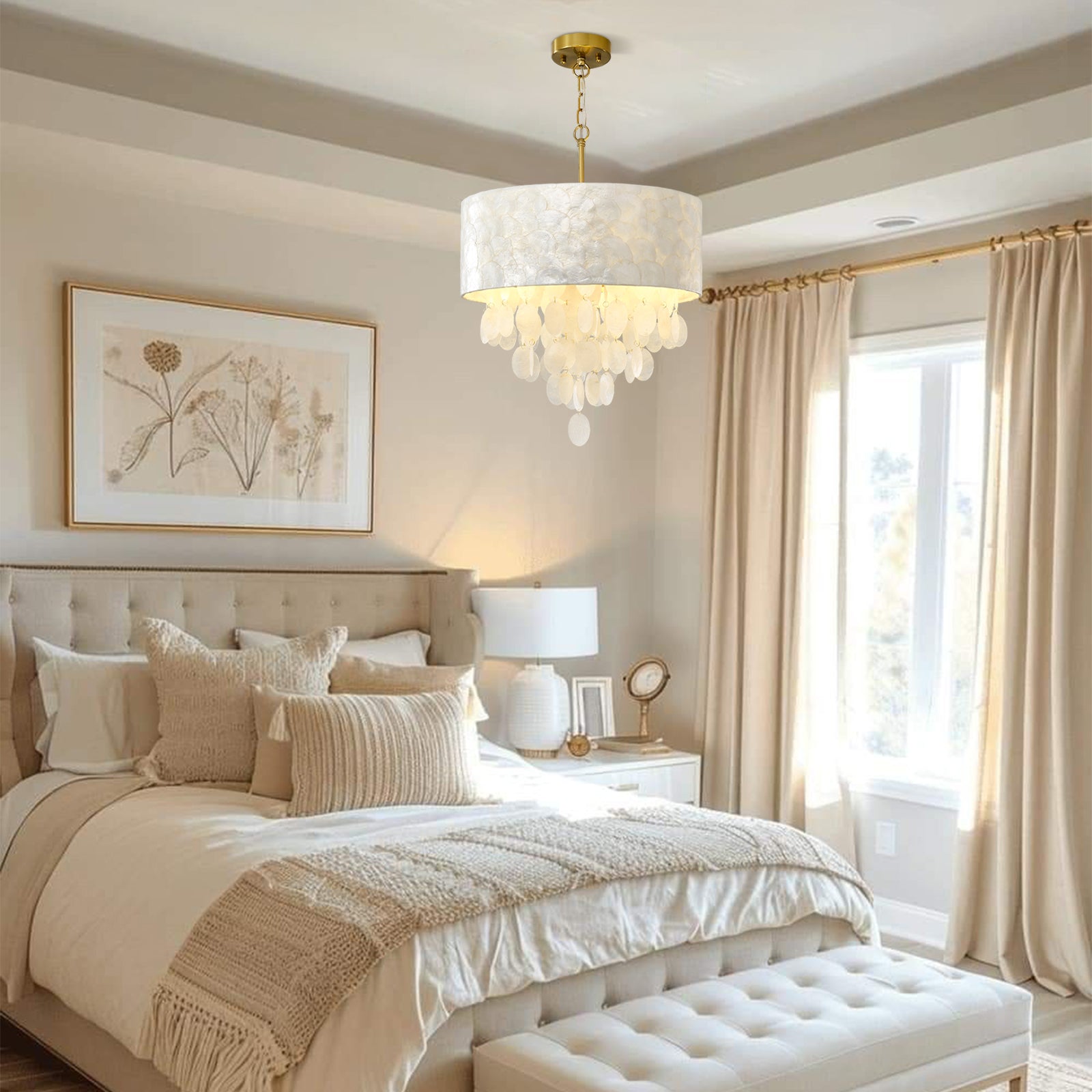 Capiz Shell Chandelier in Bedroom