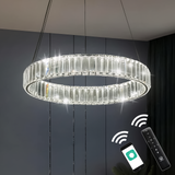 Dimmable LED Chrome Crystal Ring Chandelier with Remote/App Control