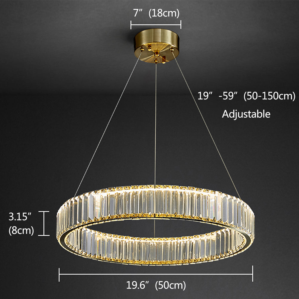 Adjustable Height Crystal Ring Chandelier Size & Specs