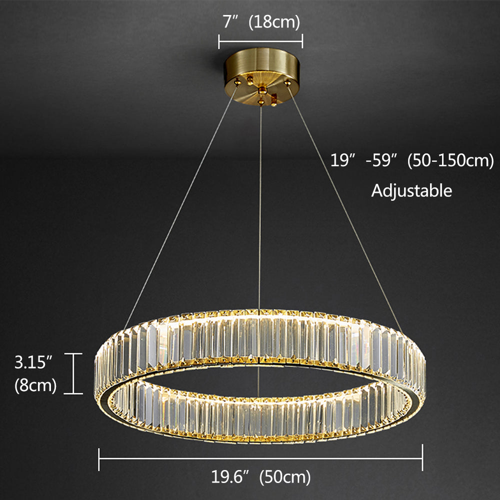 Adjustable Height Crystal Ring Chandelier Size & Specs
