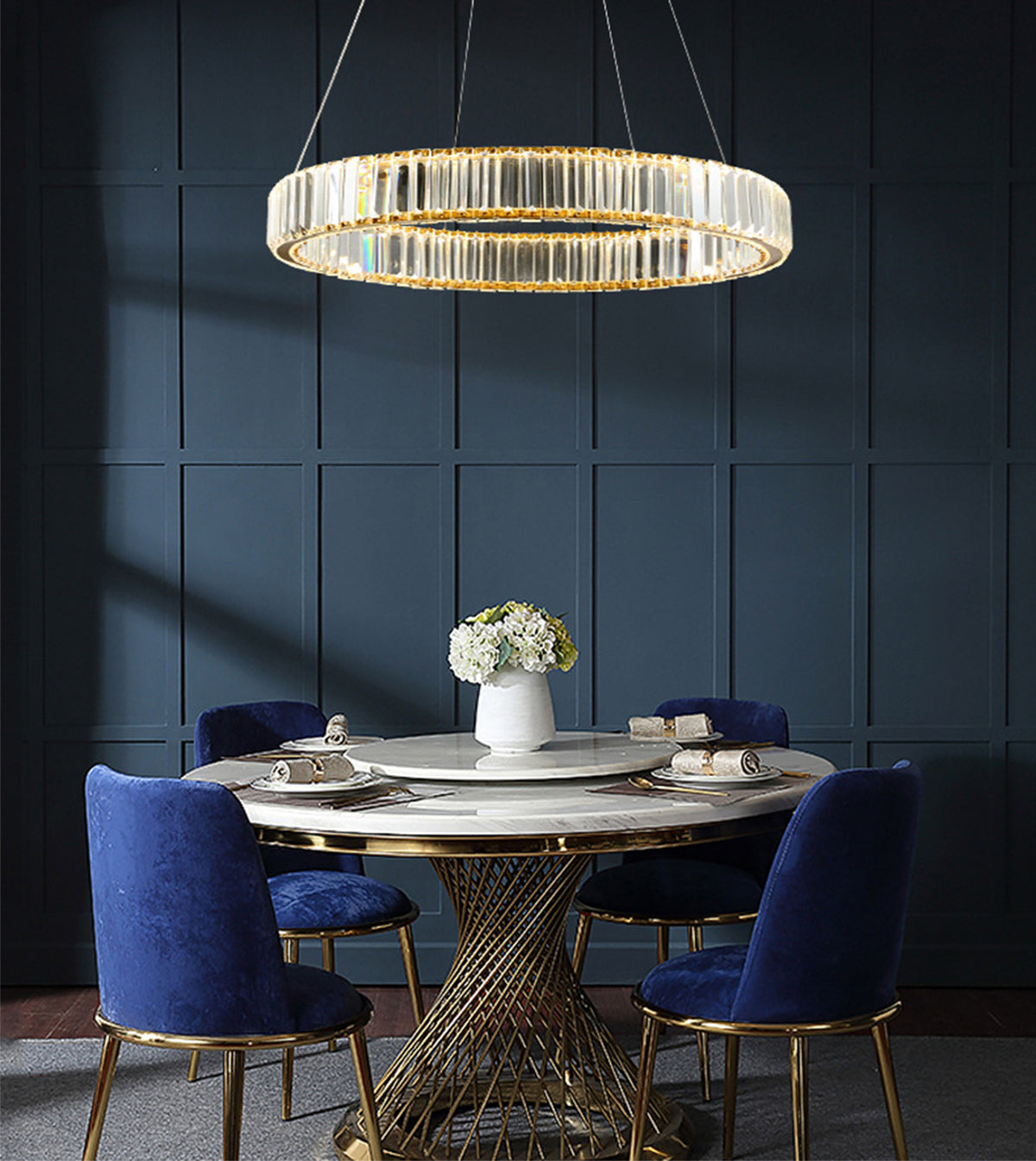 Luxury Gold Crystal Ring Chandelier in Dining Room
