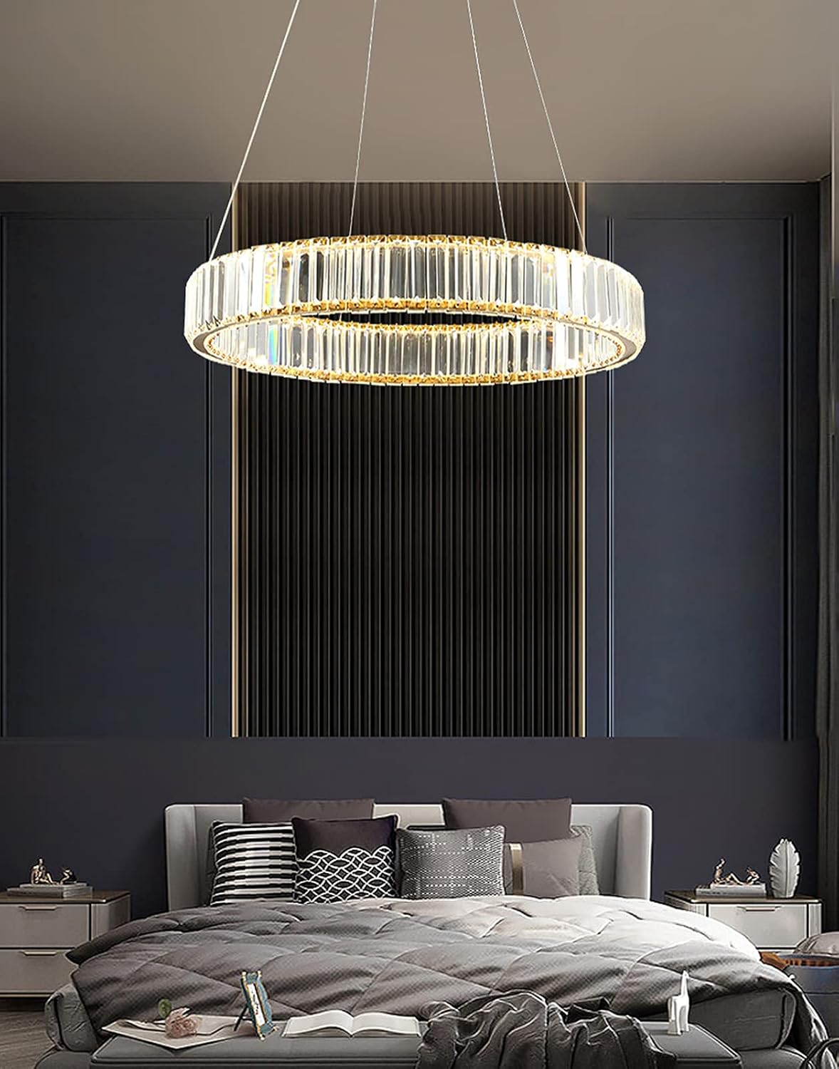 Modern Crystal Ring Chandelier in Bedroom