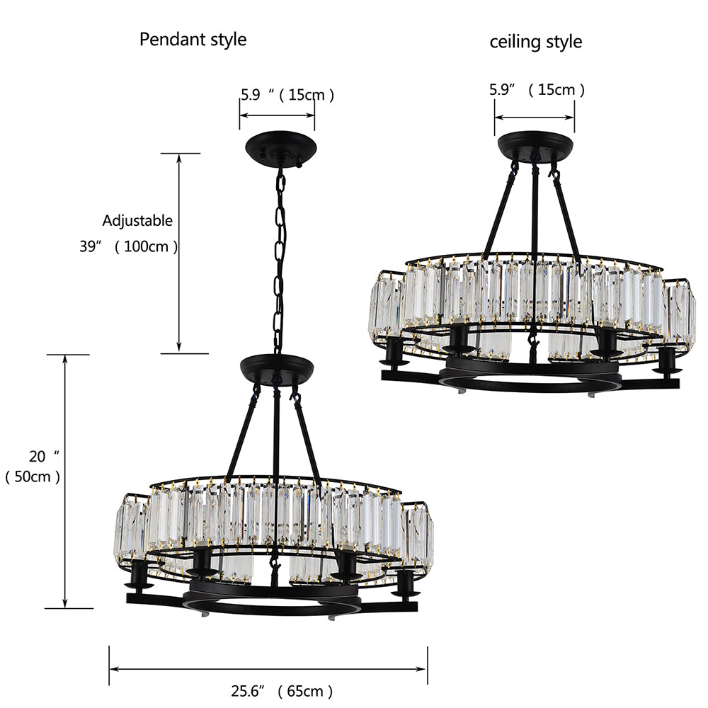 Adjustable height crystal chandelier size & specs