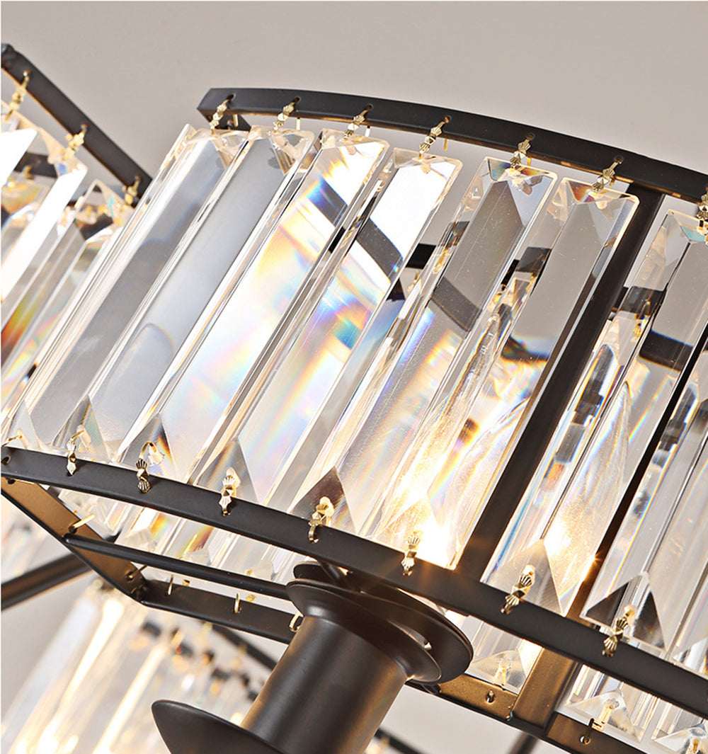8-Light Black Crystal Chandelier Crystal Detail Close-up