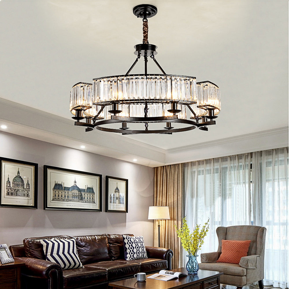 8-Light Black Farmhouse Crystal Chandelier in Living Room