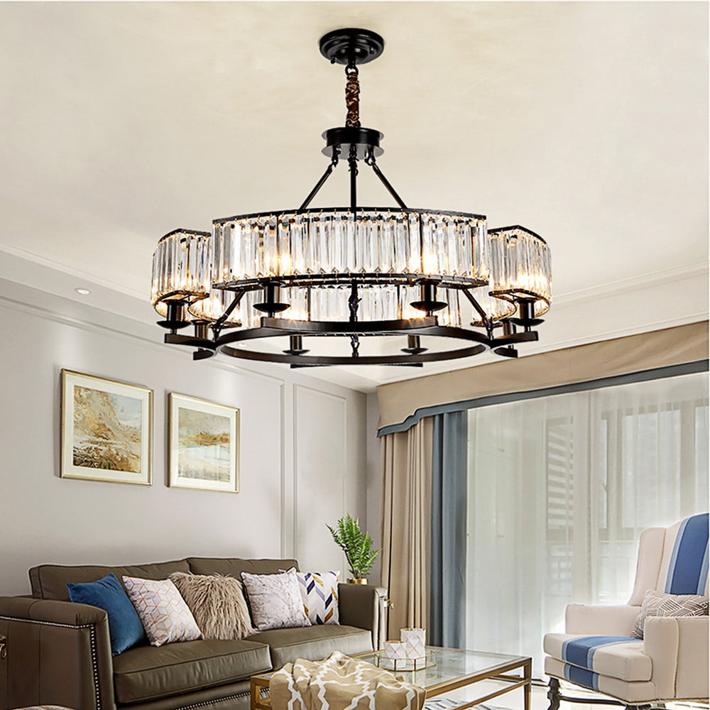 8-Light Black Crystal Chandelier in Living Room