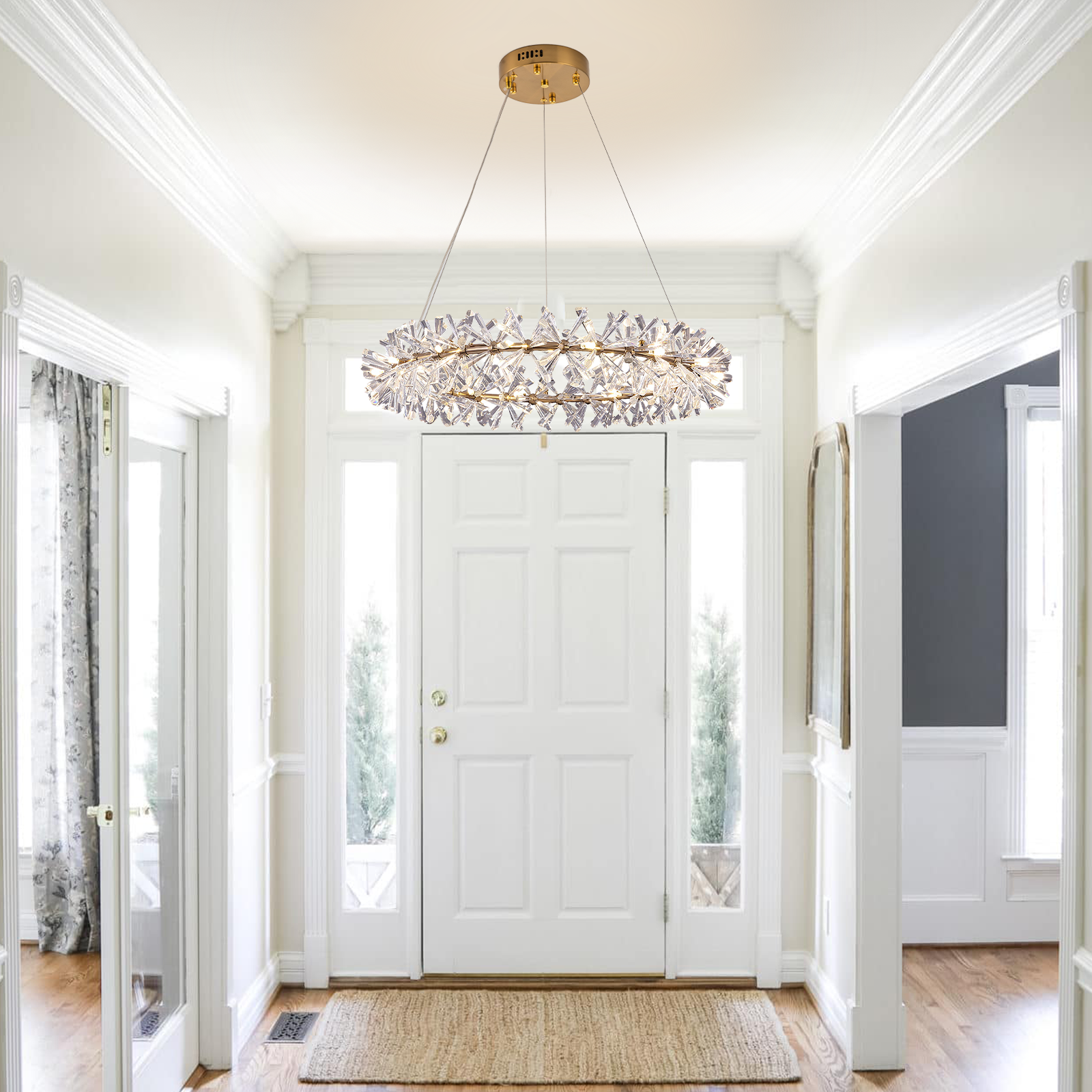Gilded Crystal Pendant Light for Foyer