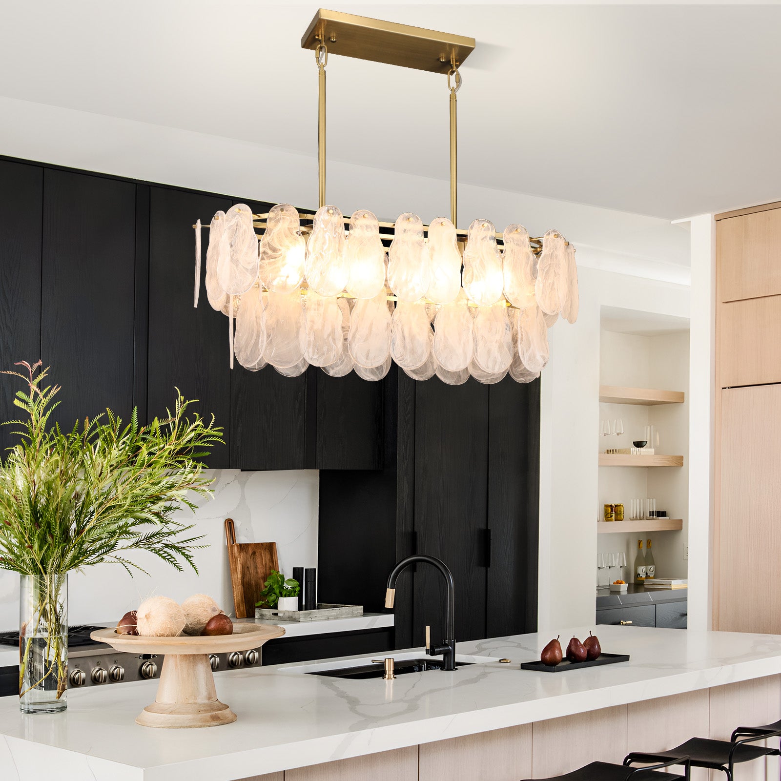 Gold Cloud Glass Chandelier in Dining Room
