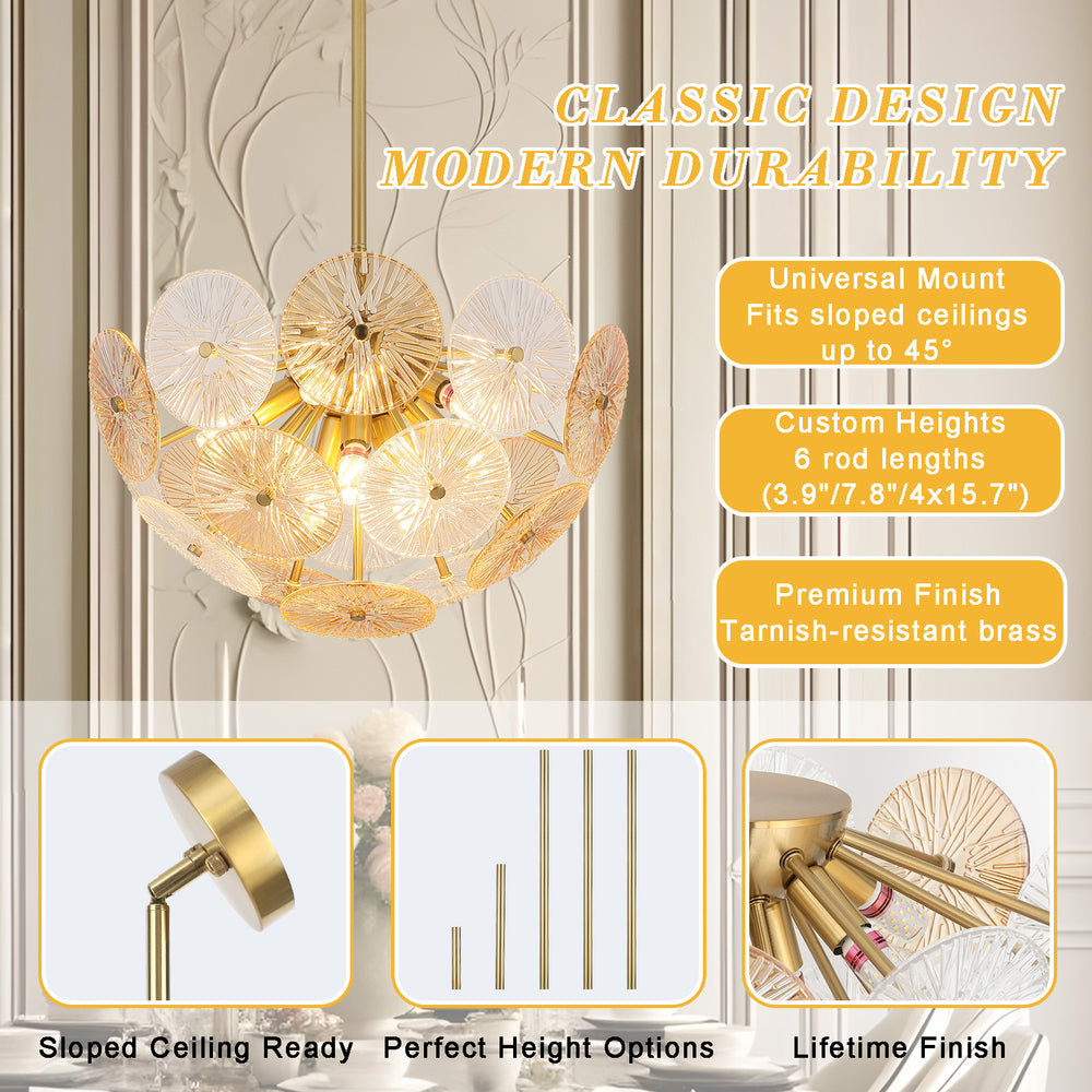 Gold Dandelion Glass Pendant Light Feature Detail
