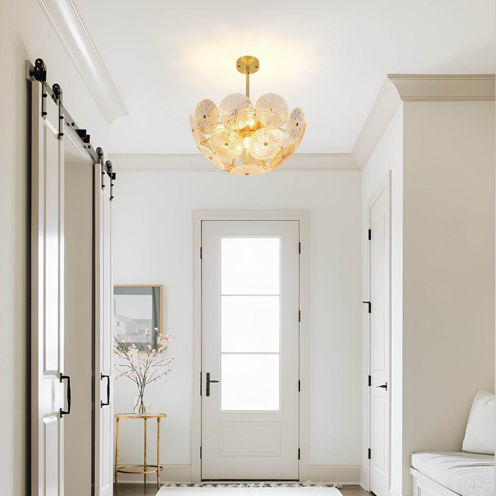 Gold Dandelion Pendant Light in Hallway