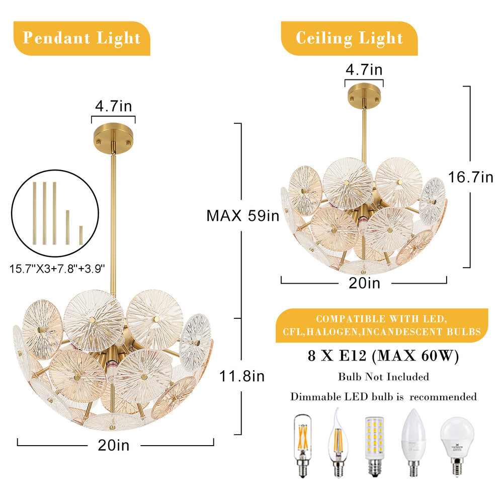 Dandelion Glass Pendant Dimension