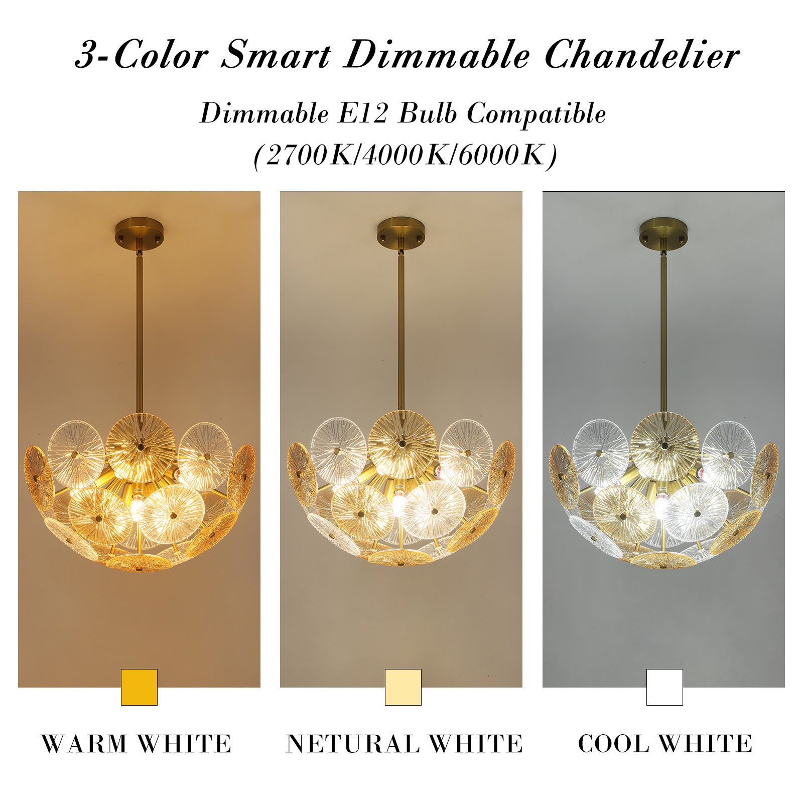 3-Color Dimmable Dandelion Glass Chandelier