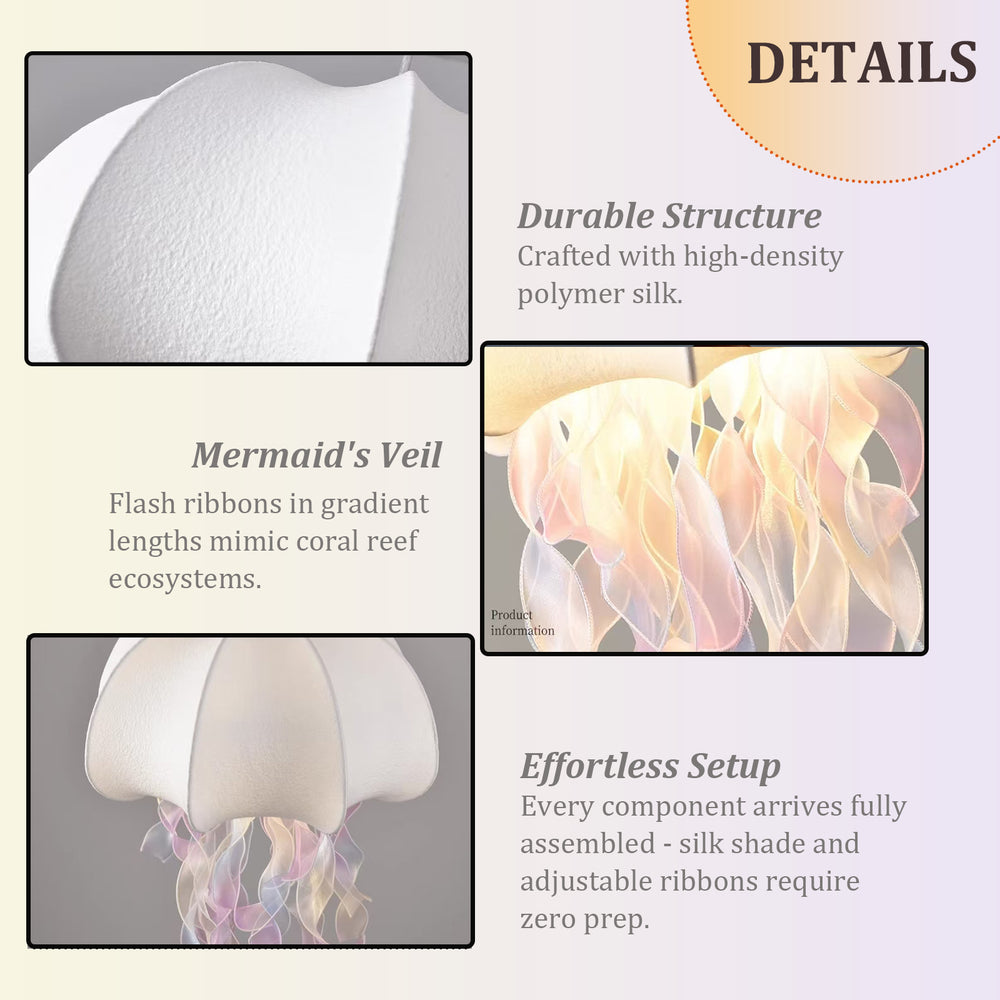 Jellyfish lamp detail: silk shade & mermaid veil 