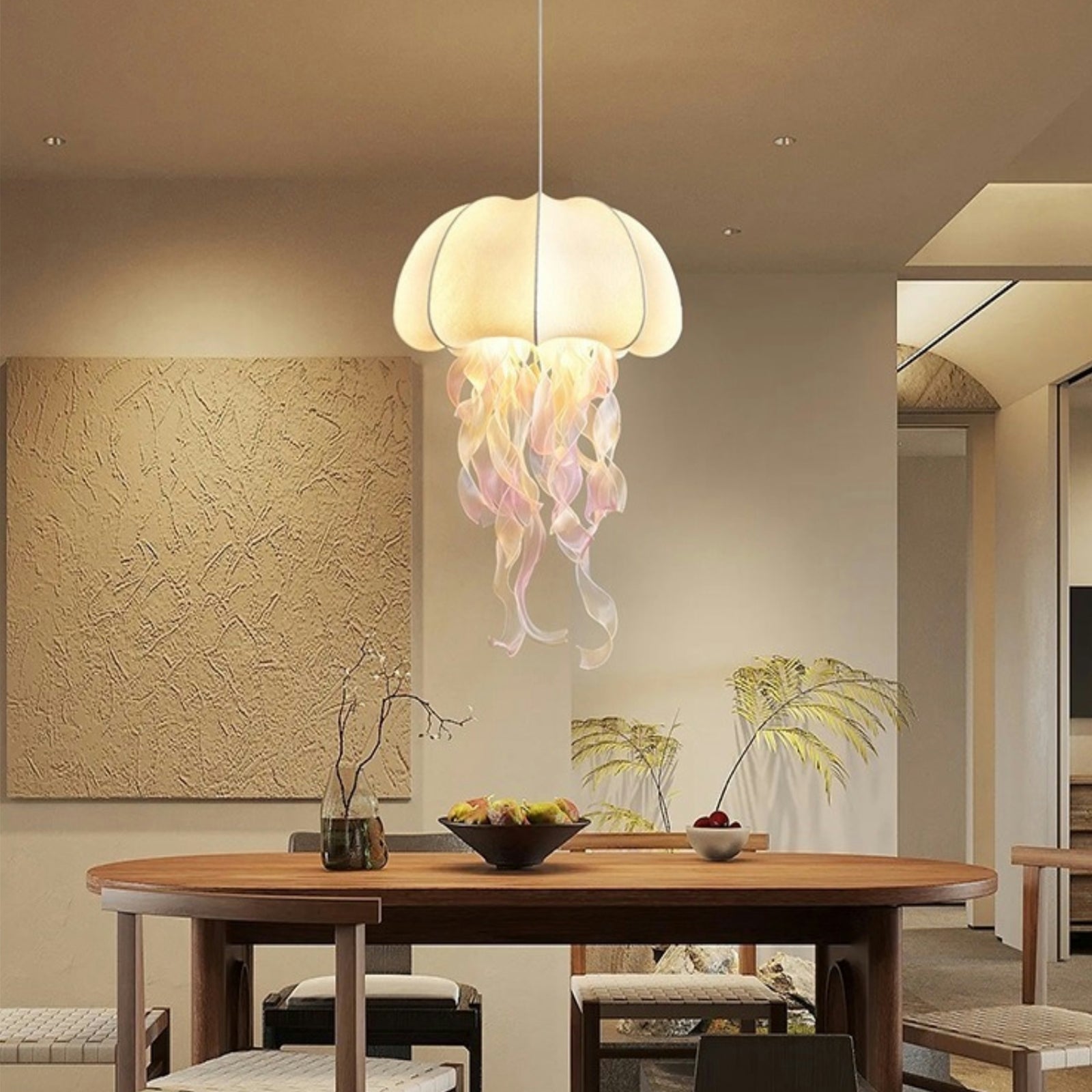 Modern jellyfish pendant light over dining table