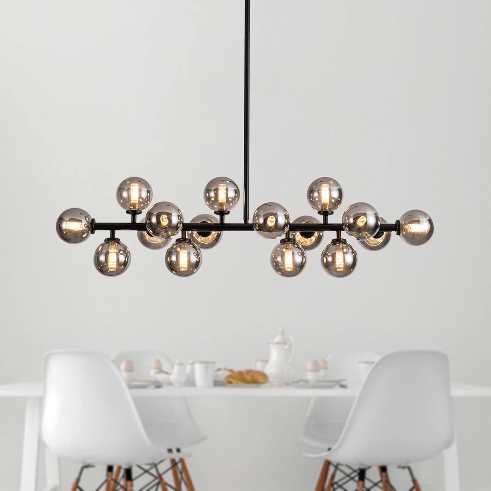 16-Light Smoke Gray Globe Pendant Light for Dining Room