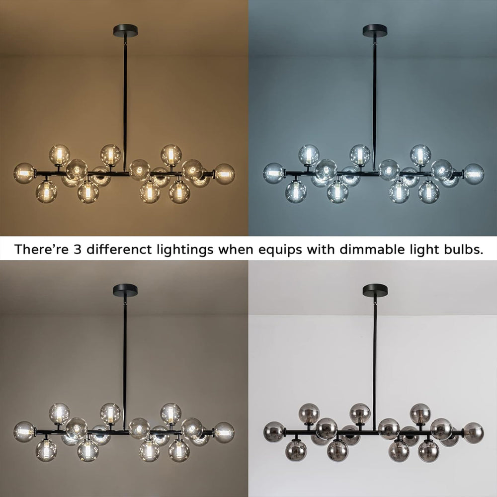 Tri-Color Dimmable Black Chandelier with White Globes
