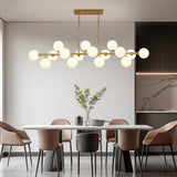 Mid Century Modern 16-Light Gold Linear Chandelier for Dining Room
