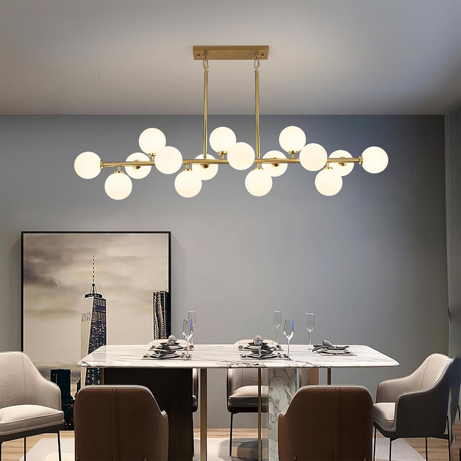 16 Bulb Milky White Glass Globe Pendant Light for Kitchen Island
