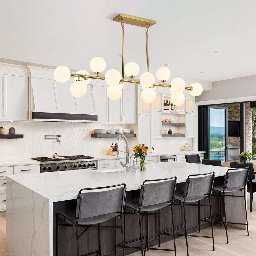 Brushed Gold Linear Chandelier for Modern Kitchen Island