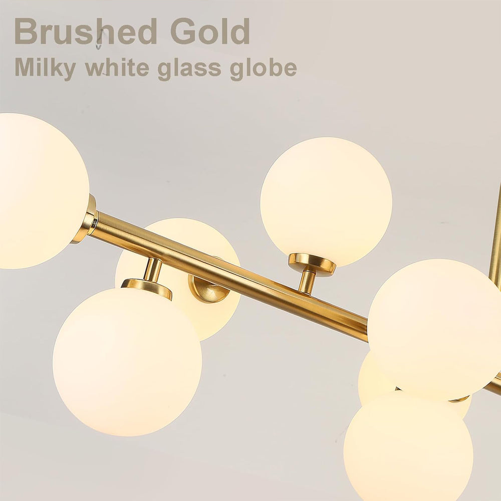 Brushed Gold Frame & Milky White Glass Globe Chandelier Detail