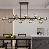 16-Light Black Linear Chandelier with Smoke Gray Glass Globes