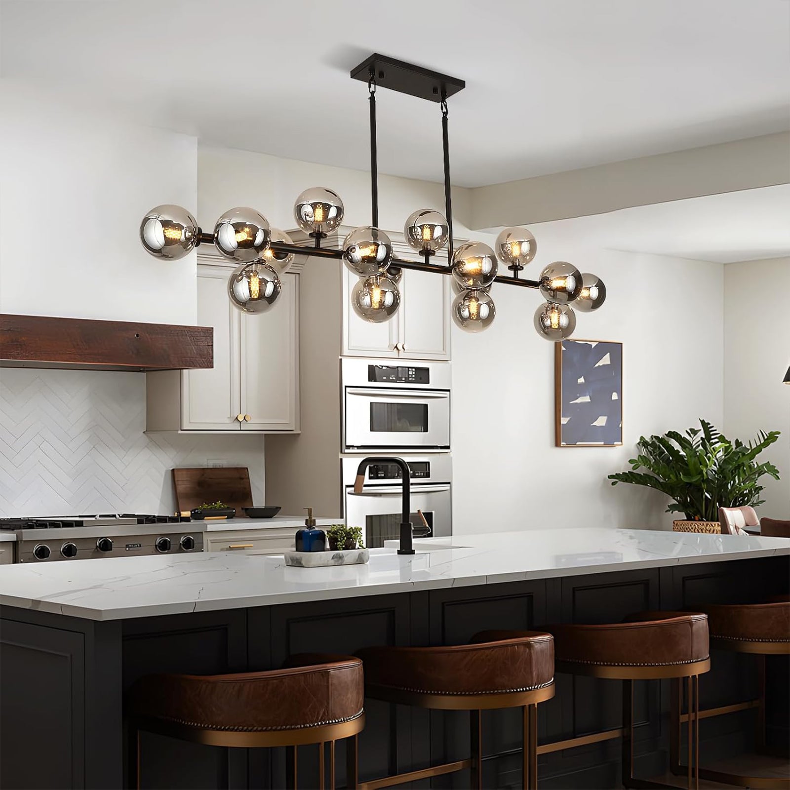 16-Light Smoke Gray Globe Chandelier for Kitchen Island