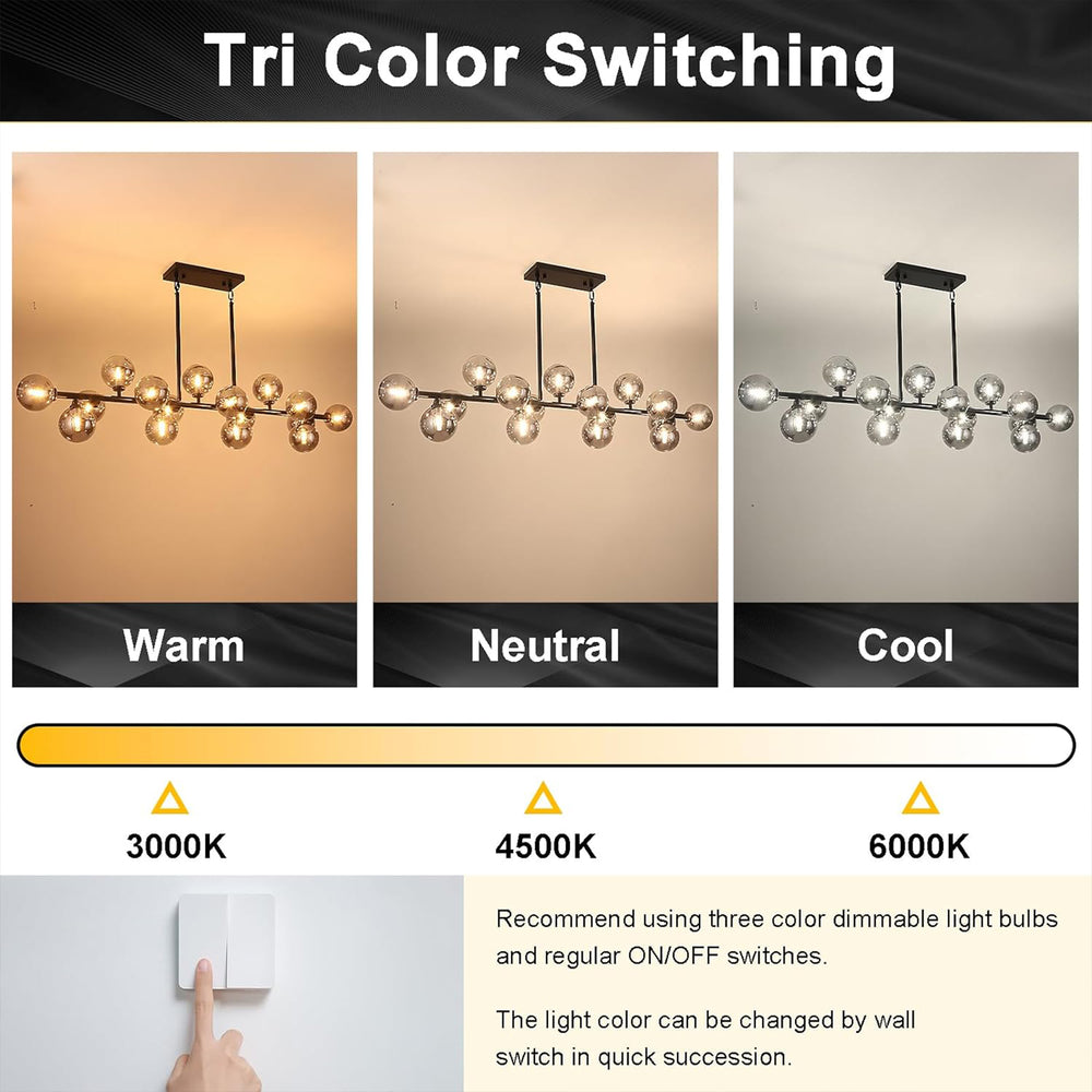 Tri-Color Dimmable 3000K/4500K/6000K Black Chandelier