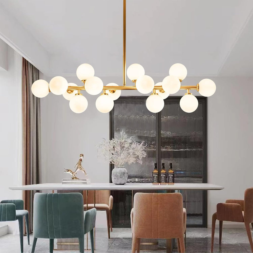 16-Light Gold Chandelier with Frosted White Glass Globes