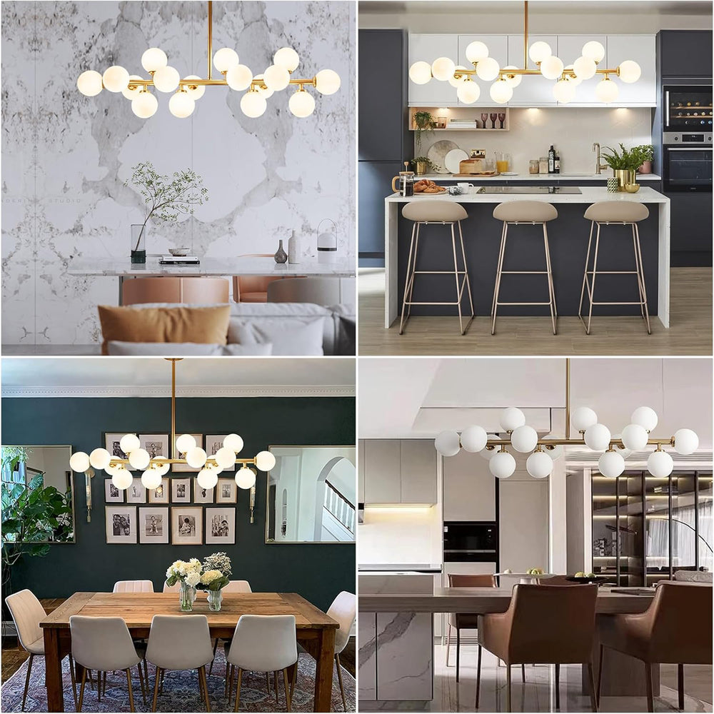 16-Light Gold White Globe Chandelier for Dining Room Kitchen