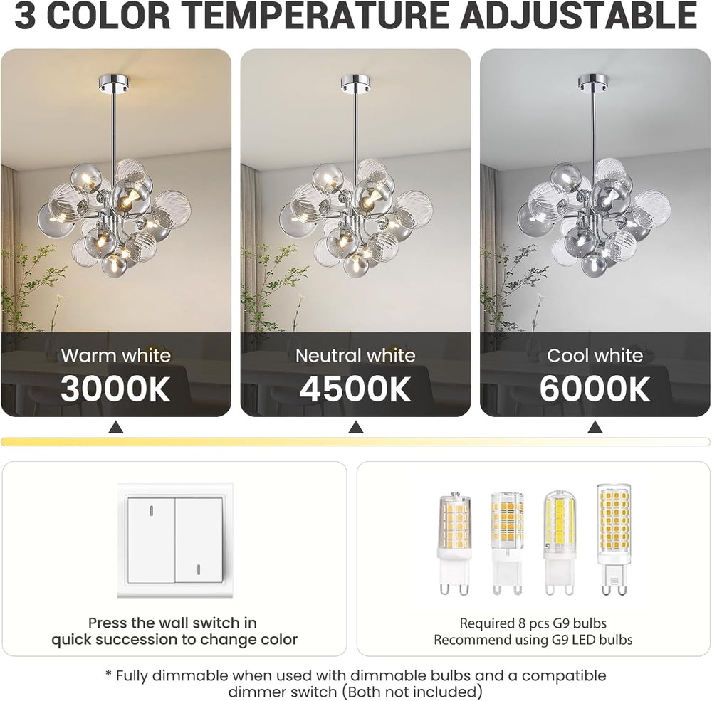 3-color temperature adjustable glass chandelier
