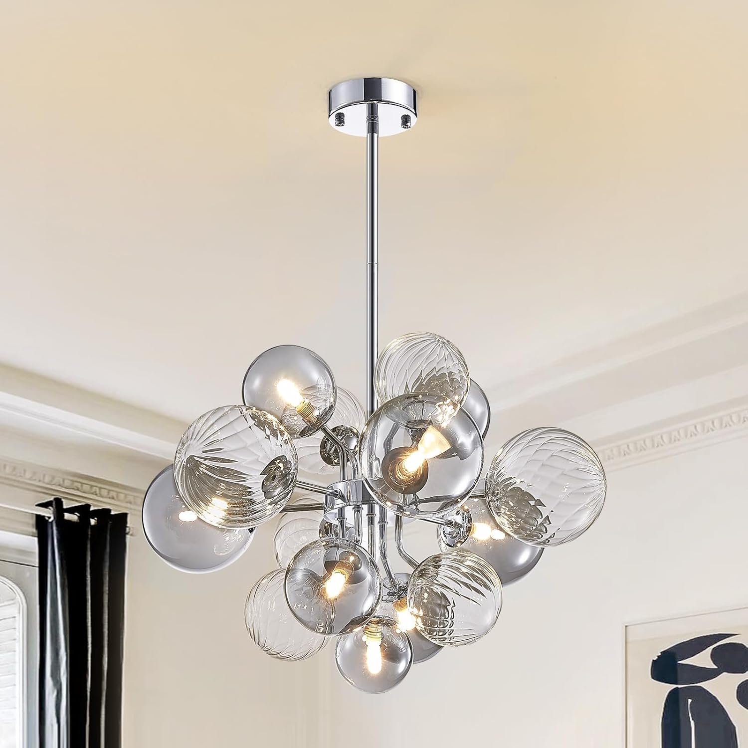 Chrome smoke gray glass bubble chandelier